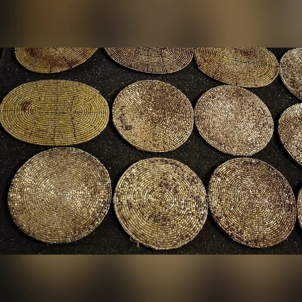 Crate & Barrel Silver Beaded Coasters with 100% Silk Backing Set of 8 (+4)